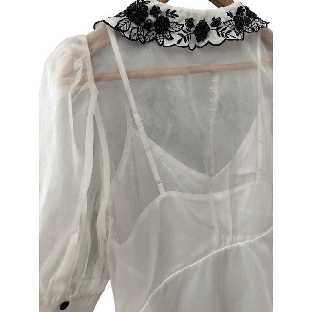 Anthropologie Maeve Sheer Puff Sleeve Blouse White Size 10 - Picture 10 of 10